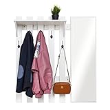 Meerveil Wandgarderobe mit Spiegel, Holz Garderobe mit 5 Haken Ablage...